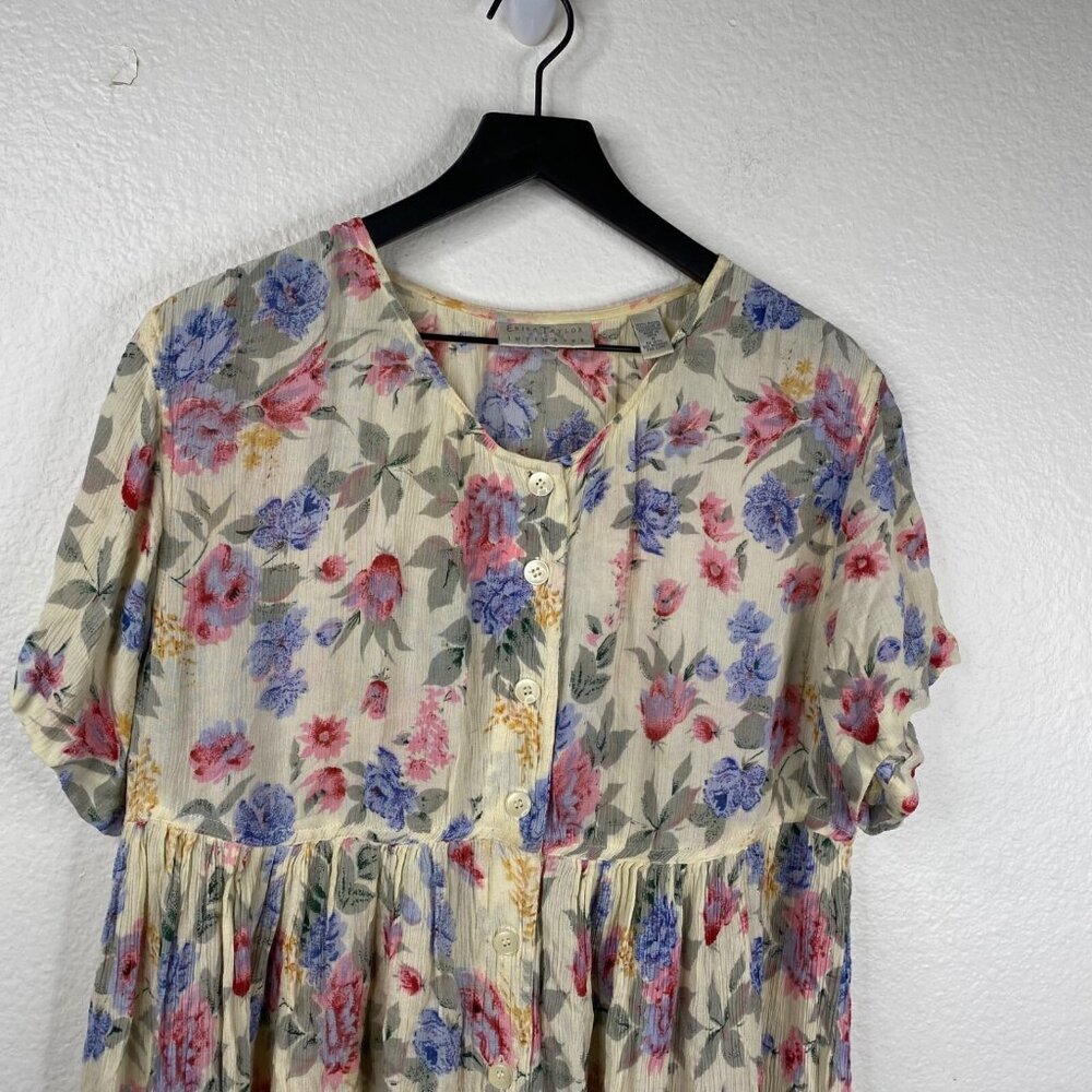 Erika Taylor Intimates Dress Multicolor Sz M Button Down Crinkle Floral VTG - Picture 4 of 10